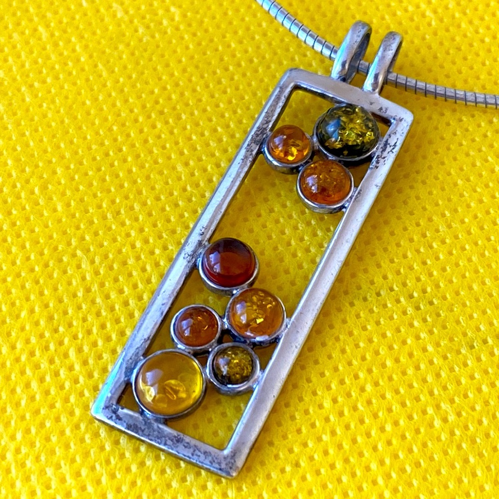 Sterling silver Genuine Baltic multicolor Amber pendant necklace